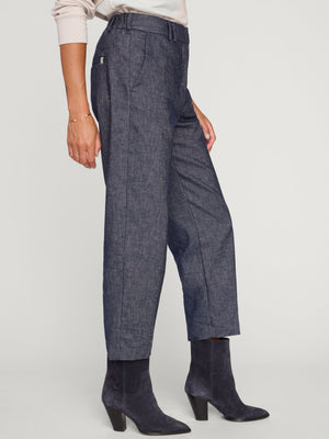 Talia blue cropped cotton linen pant side view