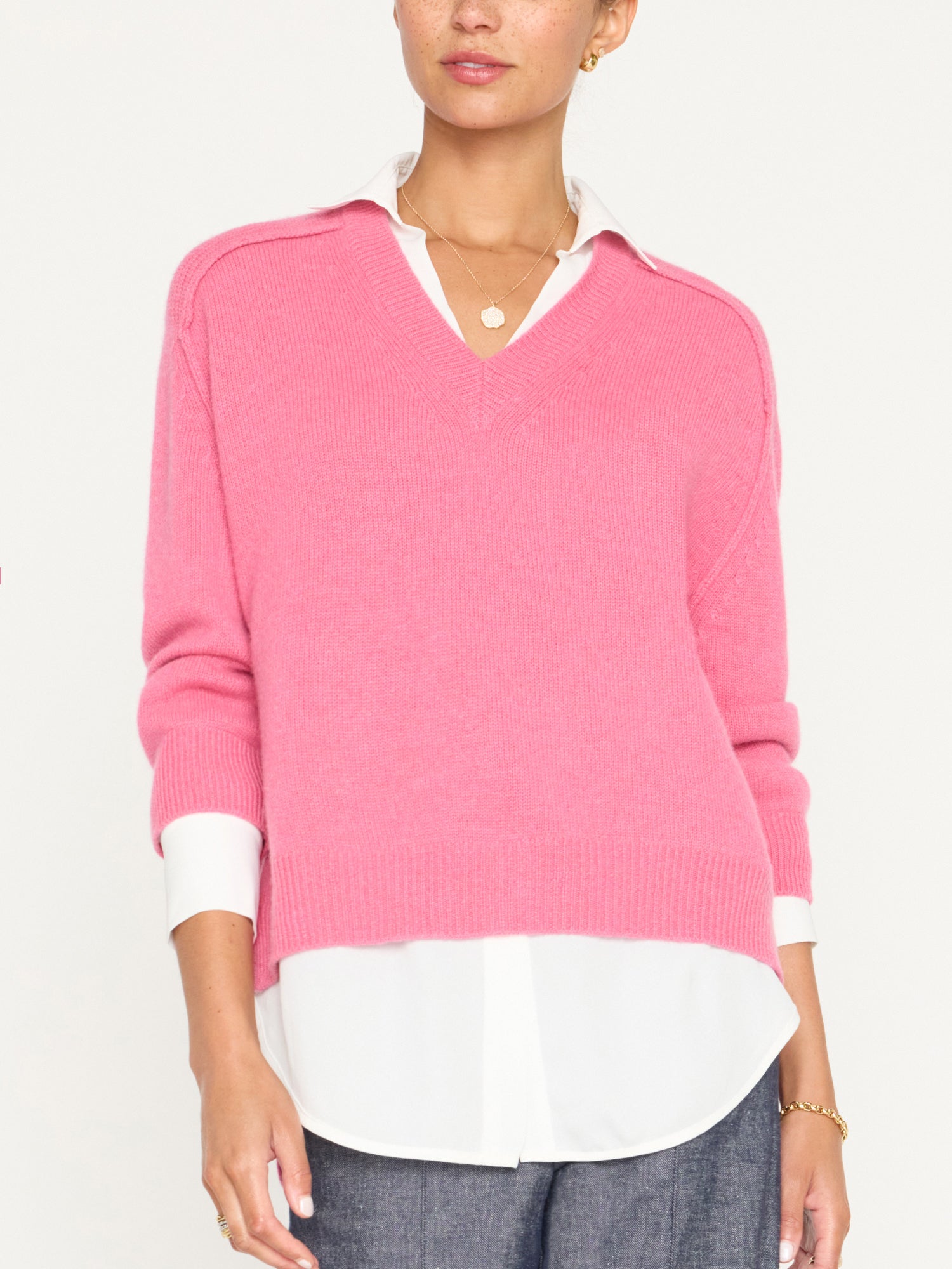 Women's pink clearance v neck sweater