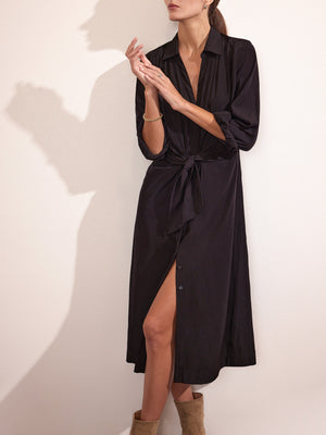 Madsen midi long-sleeve black shirtdress front view