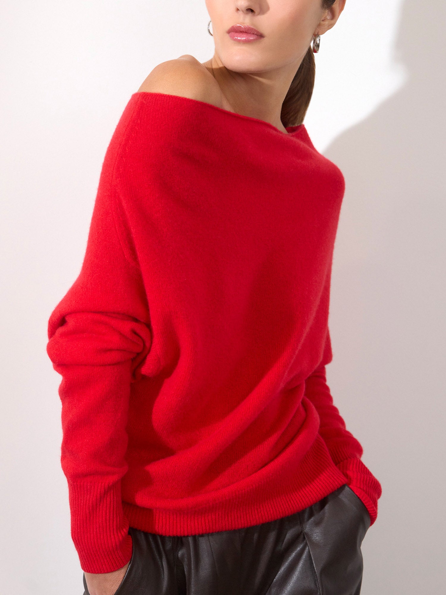 Red sweater off discount shoulder