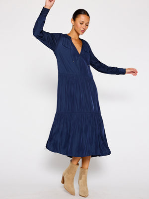 Alana midi longsleeve dress navy front view 4