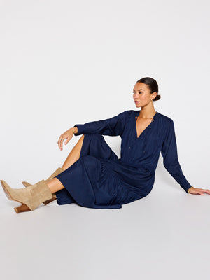 Alana midi longsleeve dress navy full view