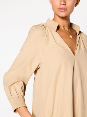 Amaia tan longsleeve mini dress top view