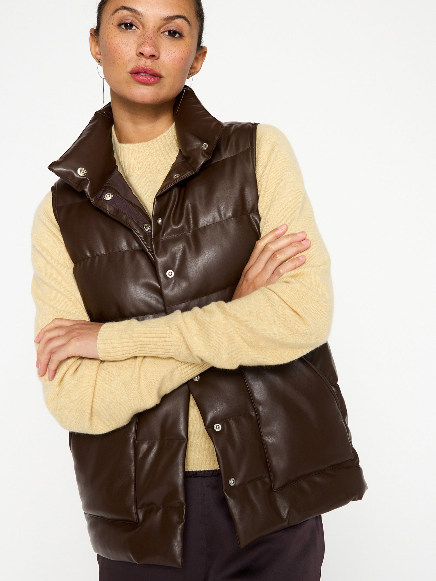 Leather on sale down vest