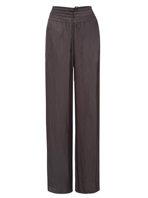 Gorja brown wide leg satin pant flat view