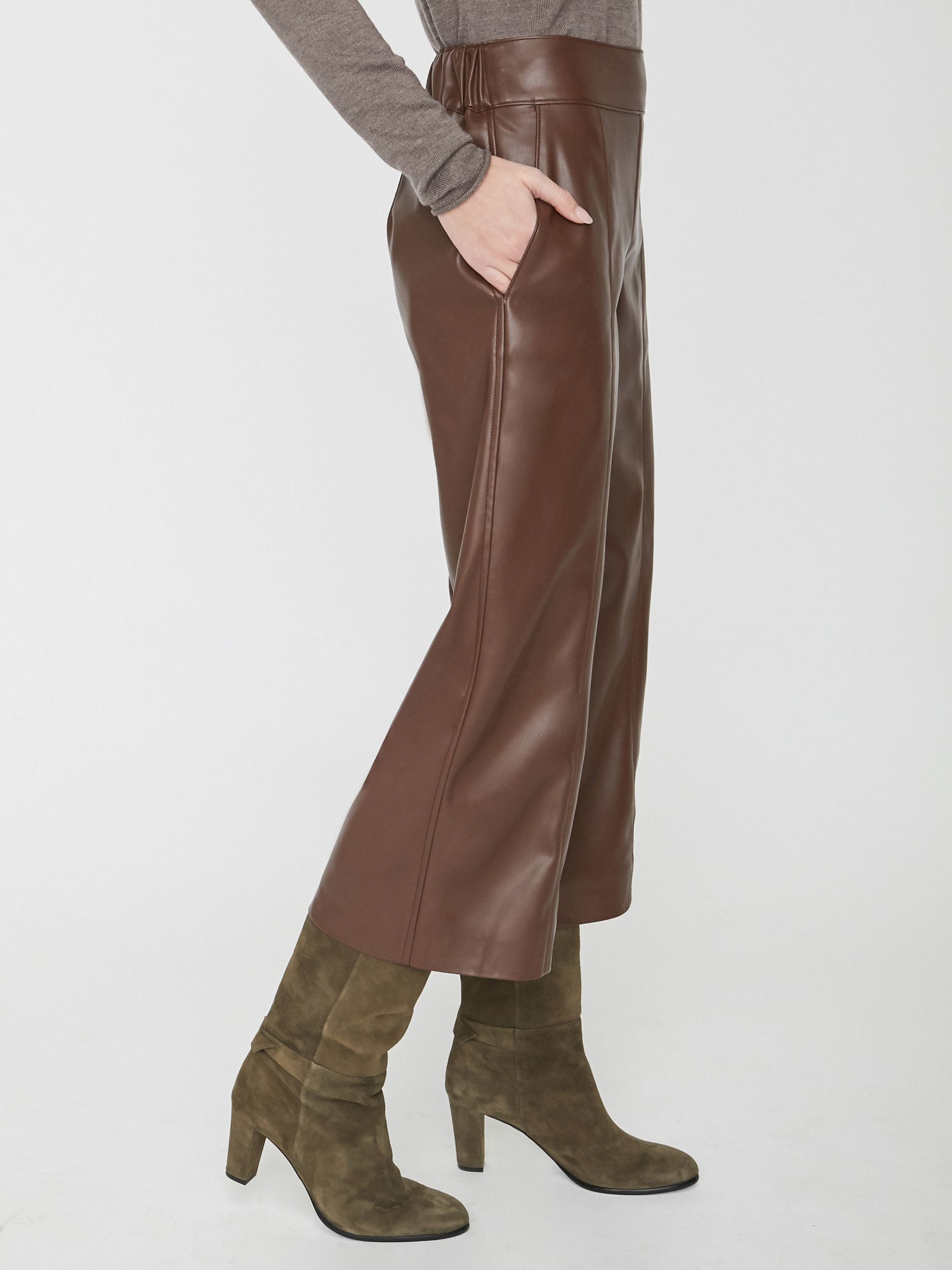 Buy Love & Roses Chocolate Brown Brown Faux Leather Straight Leg Trousers  from the Next UK online shop