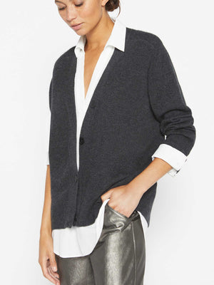 Callie dary dark grey layered cardigan sweater side view