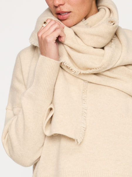 Women's Cashmere Fringe Sweater Wrap, Bisque Mélange