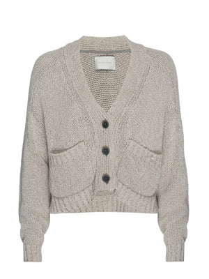 Cropped beige linen cotton cardigan sweater flat view