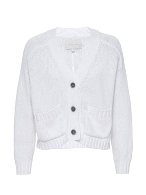 Cropped white linen cotton cardigan sweater flat view