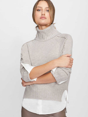 Jolie light grey layered turtleneck sweater front view 2