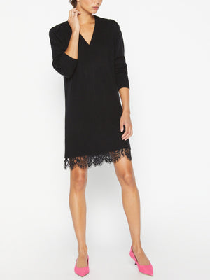 Elisa mini black lace sweater dress front view