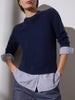 Eton navy stripe layered crewneck sweater front view