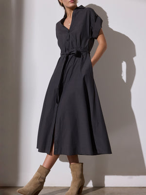 Fia black maxi shirtdress front view