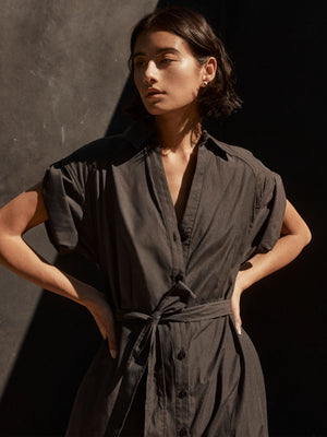 Fia black maxi shirtdress top view