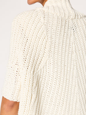 Fida white cotton three-quarter sleeve cardigan close up