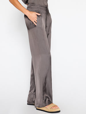 Gorja brown wide leg satin pant side view