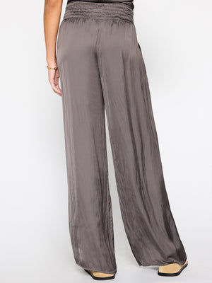 Gorja brown wide leg satin pant back view