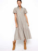 Havana tiered midi dress tan grey taupe front view 3