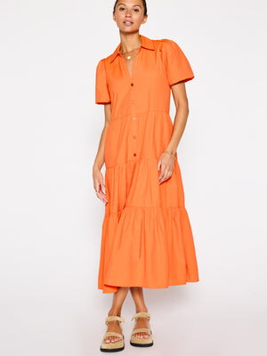 Havana tiered midi dress orange front view 4