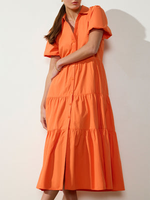 Havana tiered midi dress orange front view 2