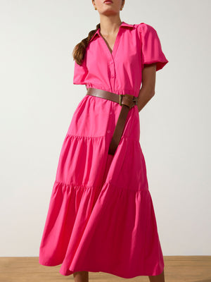 Havana tiered midi dress pink front view 2