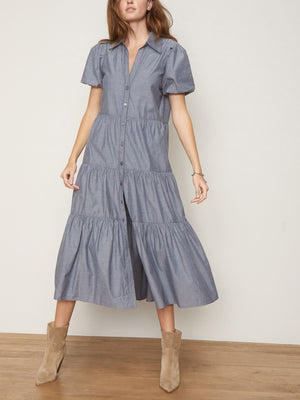 Havana tiered midi dress grey front view 4