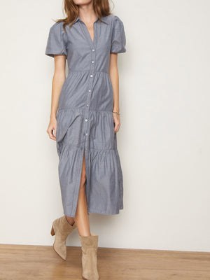 Havana tiered midi dress grey front view 2