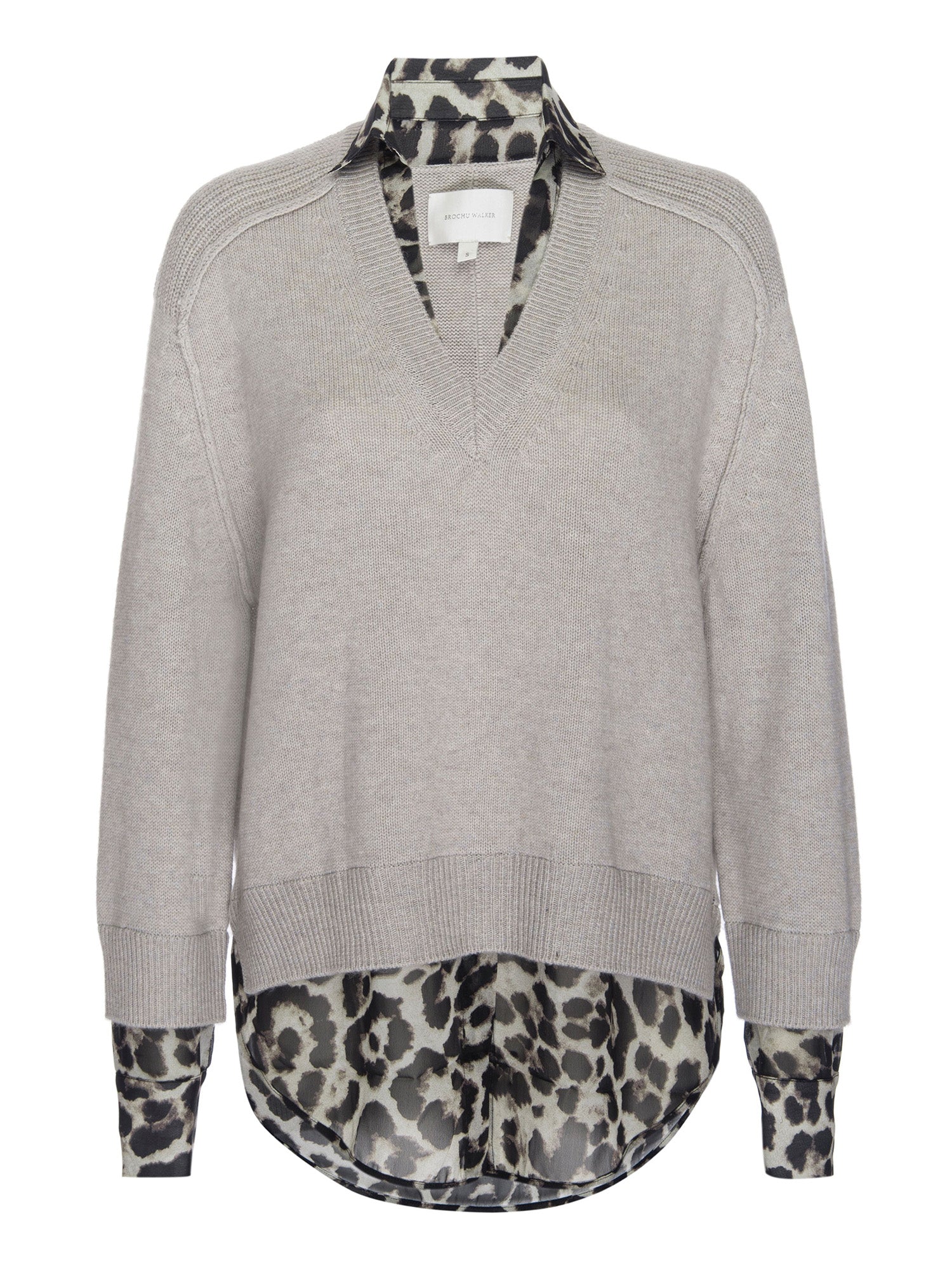 Brochu Walker | Women's V-neck Printed Layered Pullover Sweater in Light  Chia Leopard Printed Combo