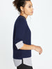 Eton navy stripe layered crewneck sweater side view