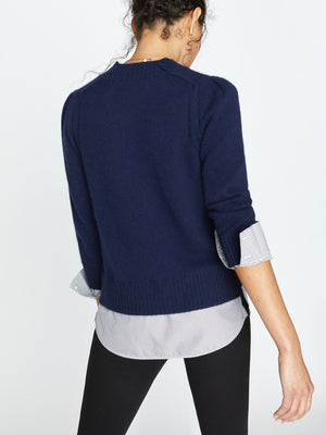 Eton navy stripe layered crewneck sweater back view