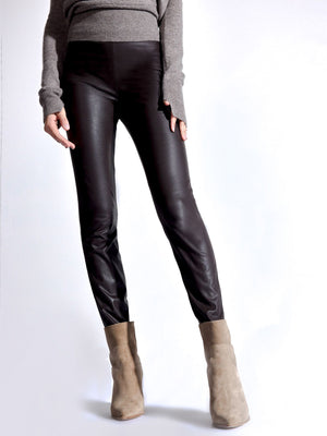 Juniper brown cropped vegan leather pant front view