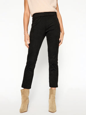 Juniper black cropped vegan suede pant front view