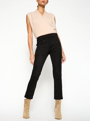 Juniper black cropped vegan suede pant front view 2