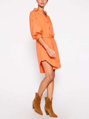 Kate belted button up mini dress orange side view