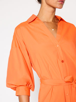 Kate belted button up mini dress orange close up 2