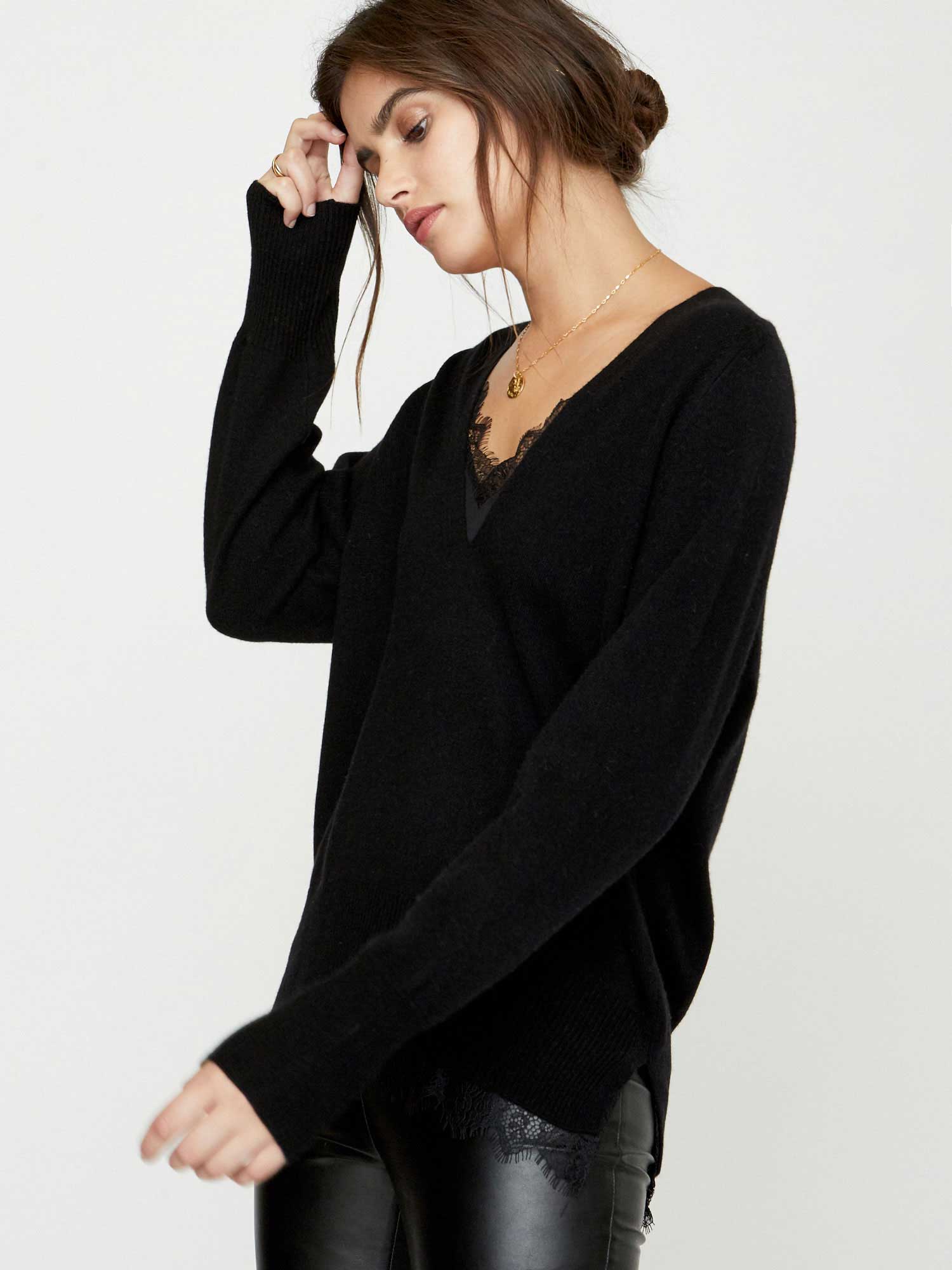 Lucky Brand Cloud Soft V-Neck Sweater (Black) Women's Clothing - ShopStyle