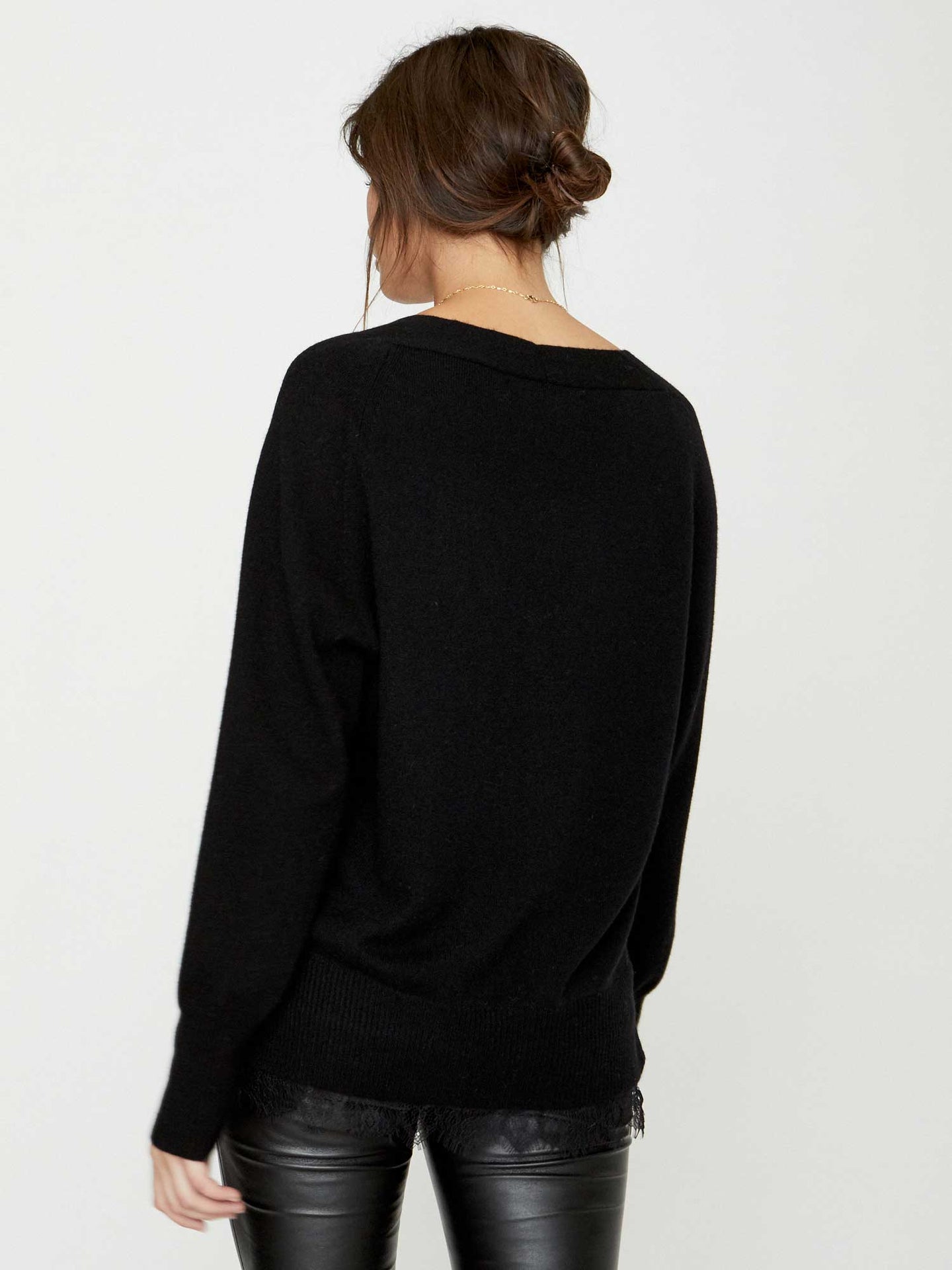 Women's Lace V-neck Layered Sweater in Black