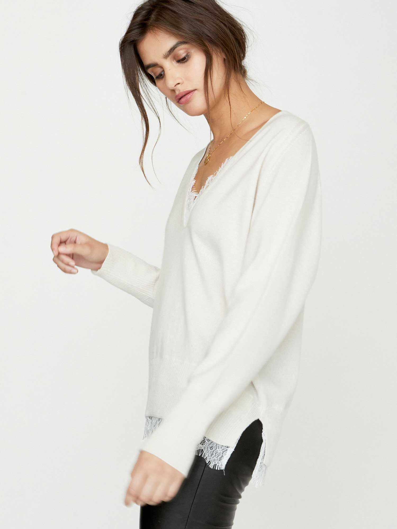 Women's Lace V-neck Layered Sweater in ...