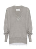 Light grey lace layered v-neck sweater flat view