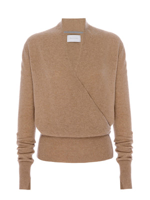 Phinneas cashmere v-neck blue tan sweater flat view