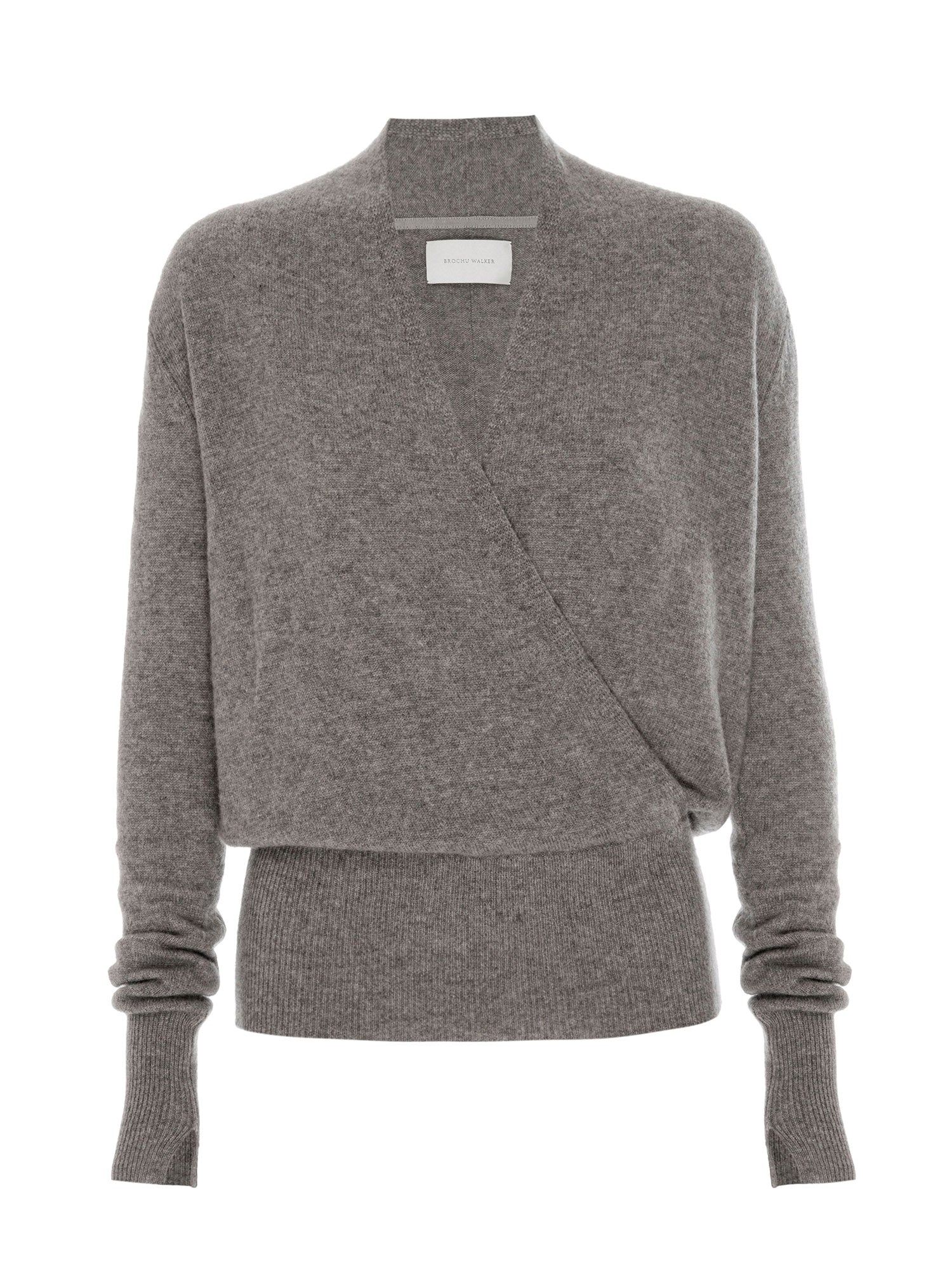 Cashmere Sweater, Wrap Front, Long Sleeves, Rib Hem