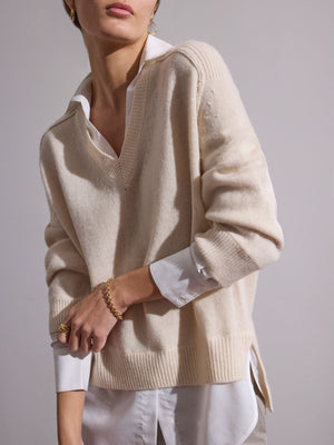 Looker ivory layered v-neck sweater front view