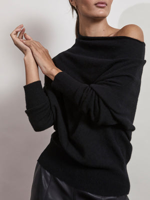 Lori cashmere off shoulder black sweater front view