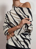 Lori cashmere off shoulder zebra print sweater front view