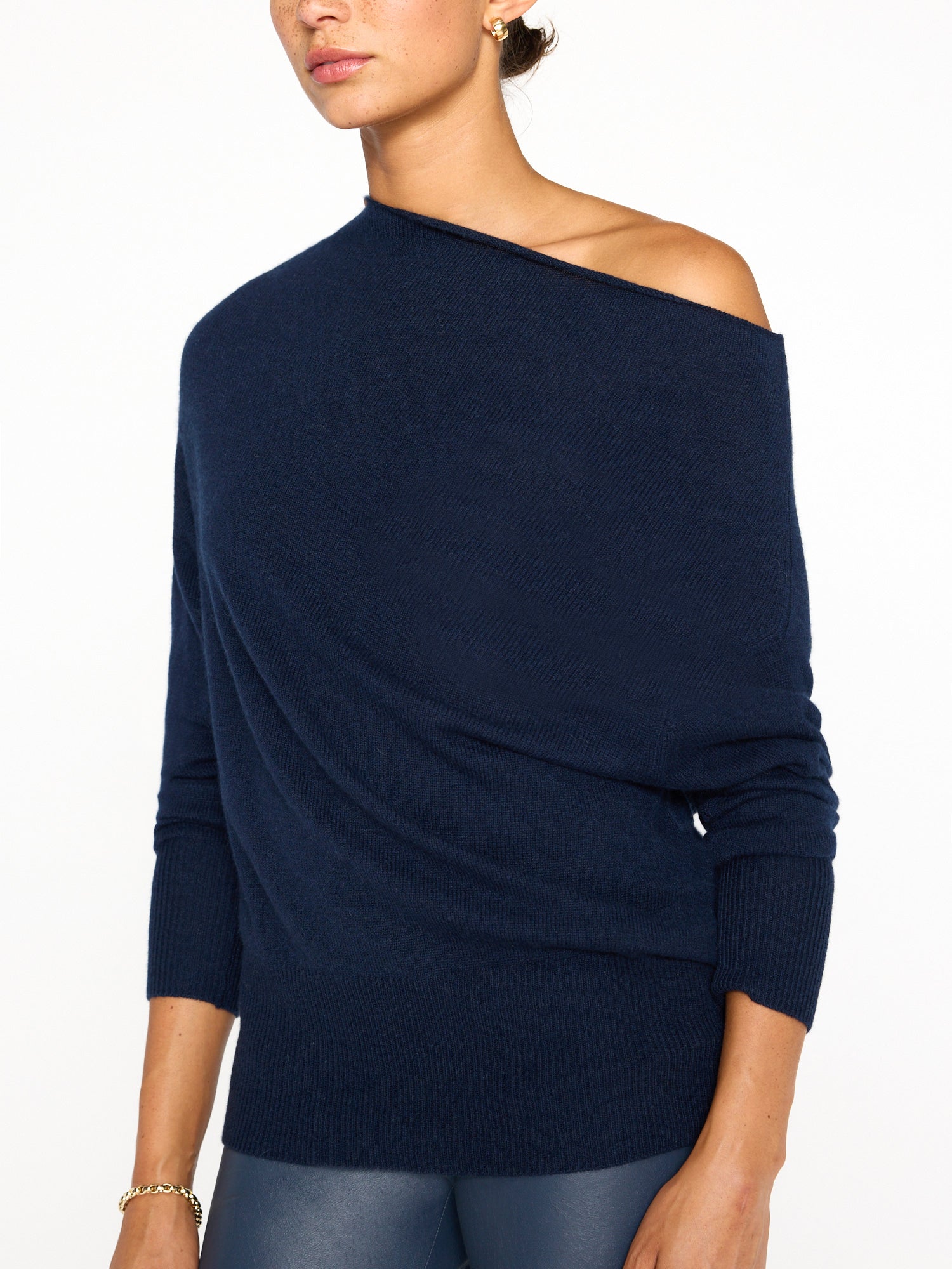 Navy blue off the shoulder online sweater