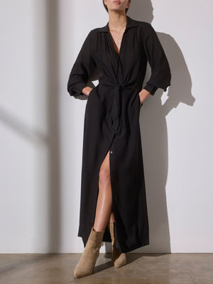 Madsen maxi long-sleeve black shirtdress front view