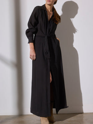 Madsen maxi long-sleeve black shirtdress front view 2