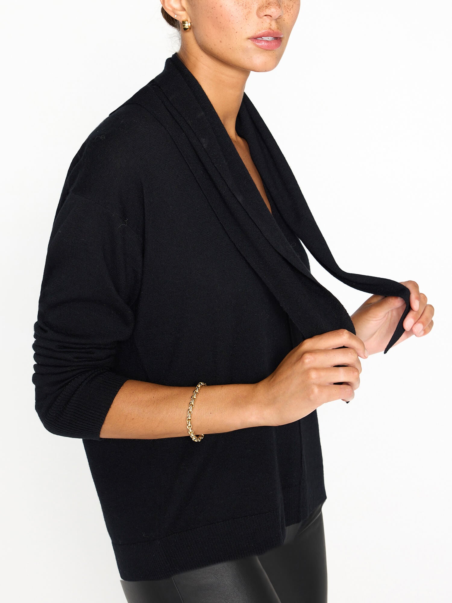 Women's Oren Tie Neck Pullover Sweater In Black Onyx