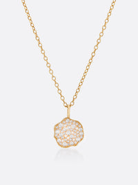 18k Yellow gold pavé diamond mini pendant necklace front view